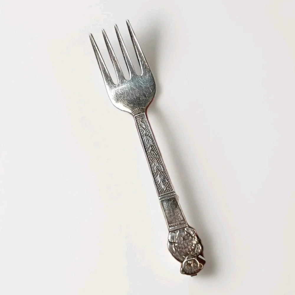 Nils-Johan Sweden Silverplate Teddy Bear Baby Fork Vintage Collector